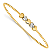 14k Yellow Gold and Rhodium Diamond-cut Hearts Slip On Bangle
