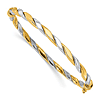 14k Two-tone Gold 7in Polished and Twisted Hinged Bangle Bracelet 3.5mm Thick