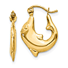 14k Yellow Gold Small Dolphin Hoop Earrings 1/2in