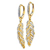 14k Yellow Gold .33 ct tw Diamond Feather Leverback Earrings