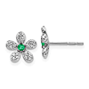 14k White Gold Small Emerald and Diamond Flower Earrings