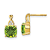 14k Yellow Gold 2.9 ct Cushion Cut Peridot and Diamond Earrings