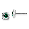 14k White Gold Created Emerald and Lab Grown Diamond Square Halo Earrings
