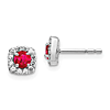 14k White Gold Created Ruby and Lab Grown Diamond Square Halo Earrings