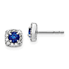 14k White Gold Created Sapphire and Lab Grown Diamond Square Halo Earrings