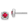 14k White Gold 0.5 ct tw Ruby Square Halo Earrings with Diamonds