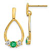 14k Yellow Gold 3/4 ct tw Emerald and White Sapphire Teardrop Earrings