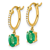 14k Yellow Gold 1.5 ct tw Oval Emerald Dangle Hoop Earrings with Diamonds