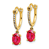 14k Yellow Gold 1.5 ct tw Oval Ruby Dangle Hoop Earrings with Diamonds