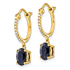 14k Yellow Gold 1.5 ct tw Oval Sapphire Dangle Hoop Earrings with Diamonds