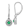 14k White Gold Halo Emerald and Diamond Leverback Dangle Earrings