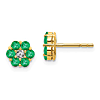 14k Yellow Gold Floral 3/4 ct tw Emerald Earrings with Diamonds