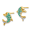 14k Yellow Gold Emerald and Diamond Dolphin Earrings
