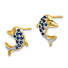14k Yellow Gold Sapphire and Diamond Dolphin Earrings