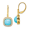 14k Yellow Gold 4.5 ct Turquoise and Diamond Leverback Earrings