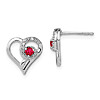 14k White Gold .12 ct tw Ruby and Diamond Heart Earrings