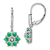14k White Gold 1 ct tw Emerald and Diamond Floral Leverback Earrings