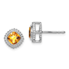 10k White Gold 1 ct tw Cushion Citrine Earrings with Beaded Border