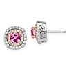 14k Two-Tone Gold 1.8 ct tw Created Pink Sapphire Earrings with Lab Grown Diamonds