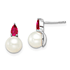 14k White Gold 7mm Freshwater Cultured Pearl and Pear Ruby Earrings