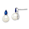 14k White Gold 7mm Freshwater Cultured Pearl Pear Sapphire Earrings