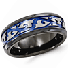 Edward Mirell 9mm Black and Blue Titanium Ring with Scroll Pattern Size 9.5