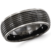 Edward Mirell 8mm Black Titanium Ring with Grooves and Gray Edges