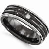 Edward Mirell Black Titanium 7mm Grooved Ring with Diamond
