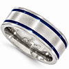 Edward Mirell 8mm Brushed Titanium Ring with Blue Anodized Grooves