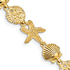14k Yellow Gold Seashell Starfish Sand Dollar Bracelet 7.5in