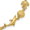 14k Yellow Gold Dolphin Seashells and Turtle Sea Life Bracelet 7.25in