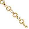 14k Yellow Gold Polished Oval and Textured Circle Link Bracelet 7.25in