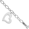 14k White Gold Oval Link Open Chain with Heart Bracelet 7.5in