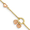 14k Yellow Gold Charm Bracelet with Rose Gold Hearts 7in