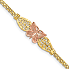 14K Two-tone Gold Butterfly Fleur De Lis Bracelet