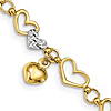 14k Two-tone Gold Heart Charm Bracelet with Heart Links