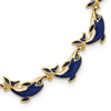 14k Yellow Gold Blue and White Enamel Dolphin Bracelet 7.25in