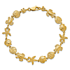 14k Yellow Gold Turtle Sand Dollar Shell and Starfish Bracelet