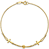 14k Yellow Gold Sideways Crosses Strand Bracelet with Bead 7.5in