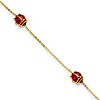 14k Yellow Gold Three Enameled Ladybugs Bracelet 6.5in with Extender