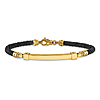 14k Yellow Gold Bar Black Leather Bracelet 8in
