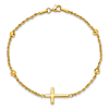 14k Yellow Gold Cross Charm Bracelet With Diamond-cut Beads 7.5in