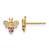 14k Yellow Gold Girl's Madi K Red and White Cubic Zirconia Bumble Bee Earrings