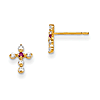 14kt Yellow Gold Madi K Red and White CZ Children's Cross Earrings