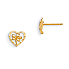 14kt Yellow Gold CZ Children's Heart Dragonfly Post Earrings