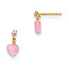 14kt Yellow Gold Kids' CZ and Pink Cat's Eye Heart Dangle Earrings
