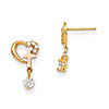 14kt Yellow Gold CZ Children's Heart Earrings with Rose Gold Cross