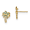 14k Yellow Gold Palm Tree Earrings with Blue and White Cubic Zirconia