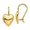 14k Yellow Gold Puffed Heart Earrings With Kidney Wires