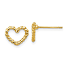 14k Yellow Gold Open Heart Earrings with Rope Texture